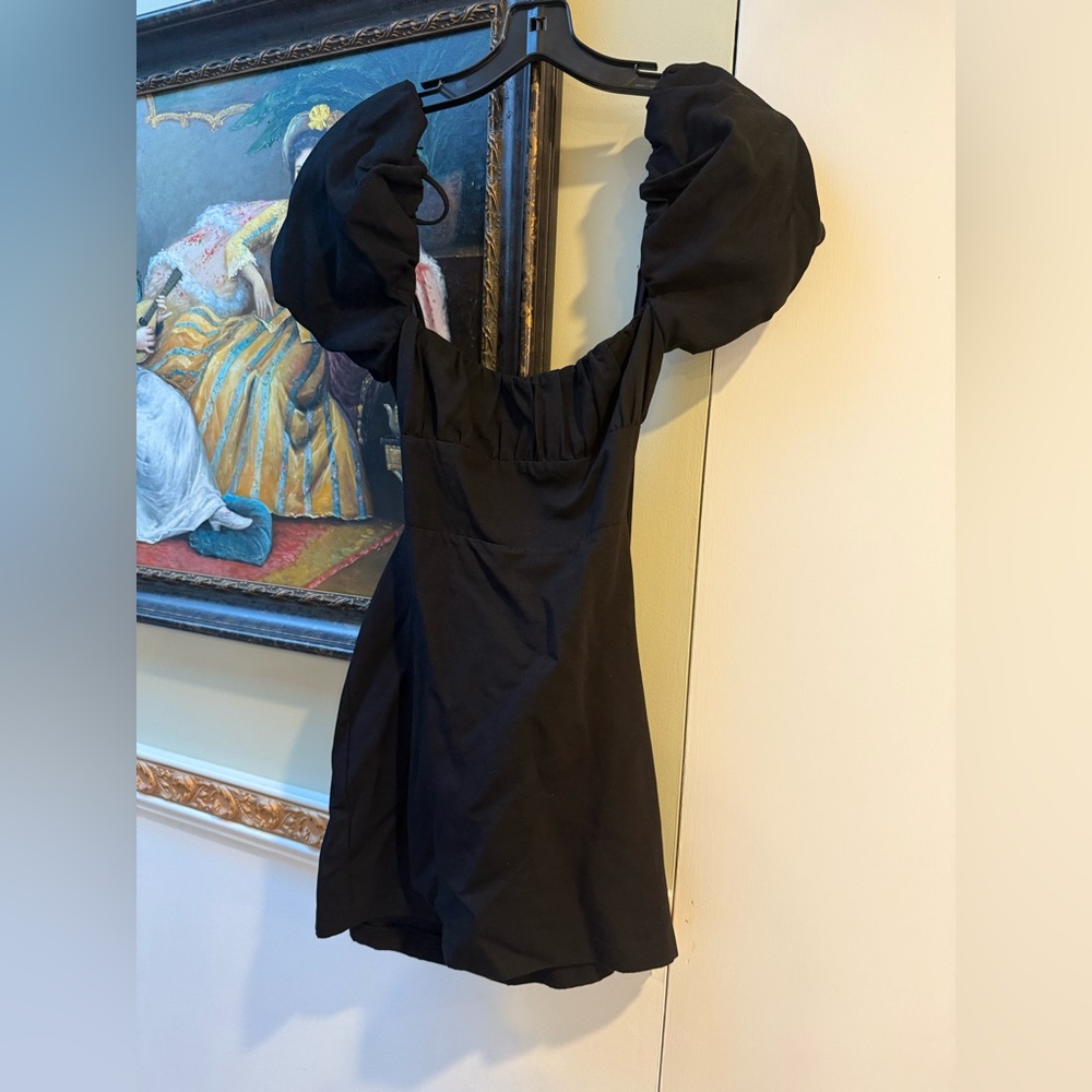 Zara Black Mini Dress with Puff Sleeves